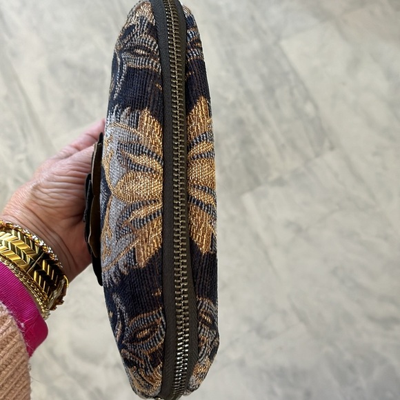 Sharif  Tapestry Satchel  navy/gold expanding bottom   velvety    gunmetal  NWOT - Picture 10 of 17